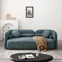 India wood mart Curved 3 Seater Cloud Sofa – Modern Upholstered 3-Seater Couch Fabric 3 Seater  Sofa (Finish Color - TEAL BLUE, Pre-assembled)