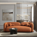 India wood mart Curved 3 Seater Cloud Sofa – Modern Upholstered 3-Seater Couch Fabric 3 Seater  Sofa (Finish Color - ORANGE, Pre-assembled)