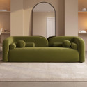 India wood mart Curved 3 Seater Cloud Sofa – Modern Upholstered 3-Seater Couch Fabric 3 Seater  Sofa (Finish Color - OLIVE, Pre-assembled)