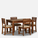indiacrafts Solid Wood 4 Seater Dining Set In Rustic Teak Finish Solid Wood 4 Seater Dining Set (Finish Color -Rustic Teak, DIY(Do-It-Yourself))