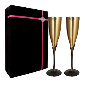 indian art villa brass matt finish plain flute champagne 2 glasses set with black velvet box volume - 200 ml