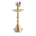Indian Art Villa Brass Stand Pillar Diya with Kerala Murga Design, Traditional Brass Oil Lamp for Pooja, Diwali, Home Temple, Mandir Decor, Festive Lighting & Spiritual Gifting, 10 Inch