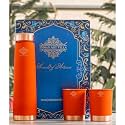 INDIAN ART VILLA Copper Bottle & Glass Gift Set - 800 ml Water Bottle & 2 Glasses (300 ml Each) - Orange Pyramid Ombre Silk Finish, Perfect for Gifting & Everyday Use