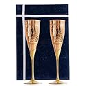 INDIAN ART VILLA Copper Designer Champagne Glass with Brass Stand Set of 2 in Velvet Gift Box, 150 ML Each, Hammered Copper Flutes for Champagne, Cocktails, Parties, Weddings & Luxury Gifting