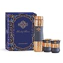 Indian Art Villa Copper Drinkware in Grey Silk Finish, Set of 2 Glass and 1 Bottle, Volume - Glass 300 ML, Bottle 1000 ML