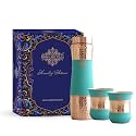 INDIAN ART VILLA Copper Drinkware Set - Pure Copper Water Bottle (1000 ML) &amp; 2 Glasses (320 ML) in Turquoise Silk Finish, Perfect for Home, Office, Diwali, and Wedding Gifts