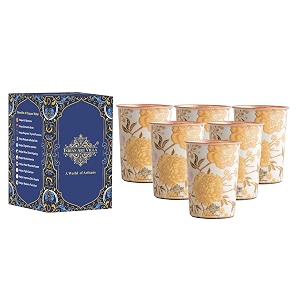 INDIAN ART VILLA Copper Gold Flower Print