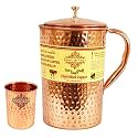 INDIAN ART VILLA Pure Copper Hammered Water Jug Pitcher with Glass Set (2000 ML Jug, 275 ML Glass), Copper Drinkware for Drinking Water, Home, Kitchen, Dining, Restaurant, Hotel & Gifting
