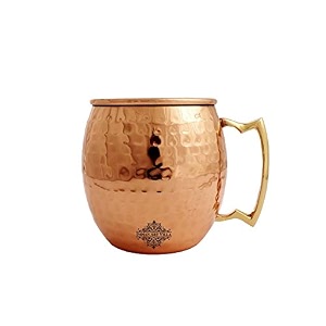 indian art villa copper nickel round shaped shiny hammered design moscow mule beer mug cup volume-530ml
