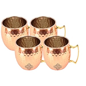 indian art villa pure copper bucket shaped diamond hammered design moscow mule beer mug cup best for beer cocktail parties barware volume-450ml
