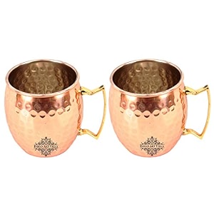 indian art villa pure copper bucket shaped diamond hammered design moscow mule beer mug cup best for beer cocktail parties barware volume-450ml