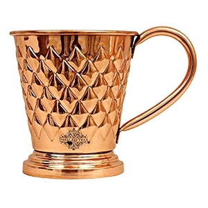 indian art villa pure copper bucket shaped diamond hammered design moscow mule beer mug cup best for beer cocktail parties barware volume-450ml