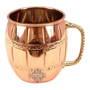 indian art villa copper nickel round shaped shine finish barrel design moscow mule beer mug cup best for beer cocktail parties barware volume-590ml