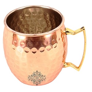 indian art villa pure copper bucket shaped diamond hammered design moscow mule beer mug cup best for beer cocktail parties barware volume-450ml