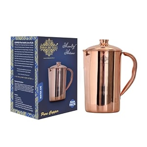 indian art villa copper plain design water jug with lid  1700 ml ayurvedic health benefits handcrafted copper drinkware for home kitchen office and gifting