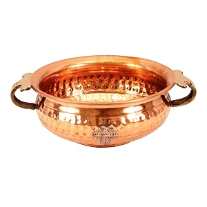 indian art villa copper urli bowl for floating flowers and tea-light candles - home office and table decor diameter-6 inch