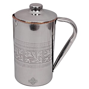 indian art villa steel copper jug with embossed design 2000 ml drinkware amp serveware for yoga and daily use