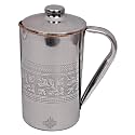 INDIAN ART VILLA Steel Copper Jug with Embossed Design, 2000 ml Drinkware &amp; Serveware for Yoga and Daily Use