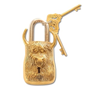 indian art villa handmade gold old vintage style bull face shape brass security lock with 2 keys size - 28 x 6 inch