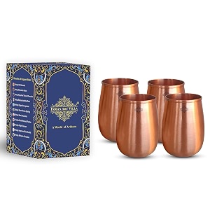indian art villa pure copper lacqure coted round shaped glass drinkware amp tableware volume- 355 ml pack of 2