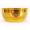 INDIAN ART VILLA Pure Brass Embossed Design Flat Bottom Bowl, Decorative Dinnerware, Tableware and Serveware for Home Hotel Restaurant, Volume-200 ml, Set of 1