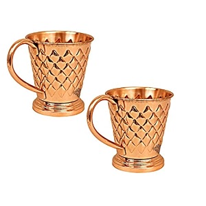 indian art villa pure copper bucket shaped diamond hammered design moscow mule beer mug cup best for beer cocktail parties barware volume-450ml set of 2