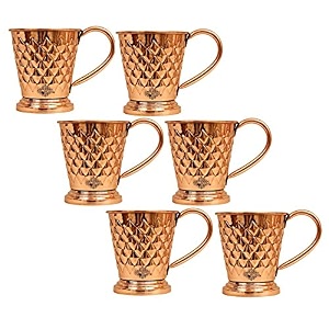 indian art villa pure copper bucket shaped diamond hammered design moscow mule beer mug cup best for beer cocktail parties barware volume-450ml set of 6