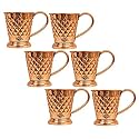 INDIAN ART VILLA Pure Copper Bucket Shaped Diamond Hammered Design Moscow Mule Beer Mug Cup, Best for Beer Cocktail Parties, Barware, Volume-450ML, Set of 6