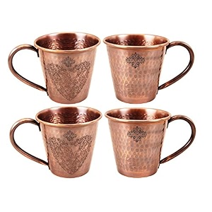 indian art villa pure copper cone shaped hammered antique design moscow mule beer mug cup best for beer cocktail parties barware volume-400ml set of 4