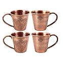 INDIAN ART VILLA Pure Copper Cone Shaped Hammered Antique Design Moscow Mule Beer Mug Cup, Best for Beer Cocktail Parties, Barware, Volume-400ML, Set of 4