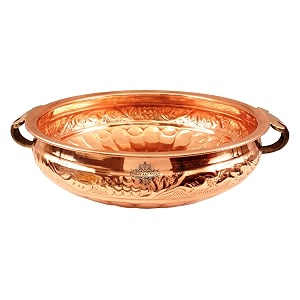 indian art villa embossed design copper urli decorative platter home dcor gift item brown 18 inch
