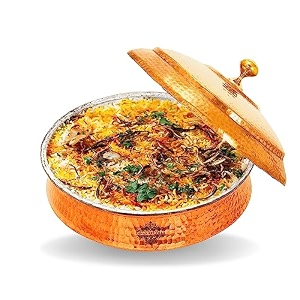 indian art villa pure copper lagan handi with tin lining hammered cookware for hyderabadi dum biryani rice and vegnonveg 24 inch 35 l 35 liter