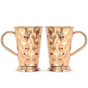 indian art villa pure copper long bucket shaped hammered design moscow mule beer mug cup best for beer cocktail parties barware volume-450ml set of 2