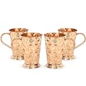 INDIAN ART VILLA Pure Copper Long Bucket Shaped Hammered Design Moscow Mule Beer Mug Cup, Best for Beer Cocktail Parties, Barware, Volume-450ML, Set of 4