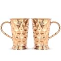 INDIAN ART VILLA Pure Copper Long Bucket Shaped Hammered Design Moscow Mule Beer Mug Cup, Best for Beer Cocktail Parties, Barware, Volume-450ML, Set of 2