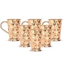 INDIAN ART VILLA Pure Copper Long Bucket Shaped Hammered Design Moscow Mule Beer Mug Cup, Best for Beer Cocktail Parties, Barware, Volume-450ML, Set of 6