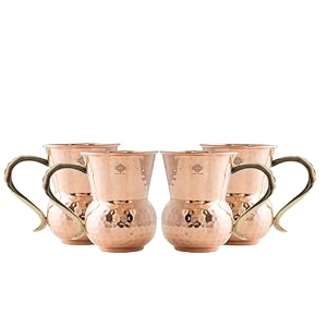 indian art villa pure copper mathat shaped hammered design moscow mule beer mug cup volume-400ml set of 4