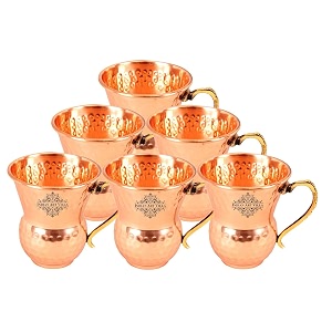 indian art villa pure copper mathat shaped hammered design moscow mule beer mug cup volume-400ml set of 6