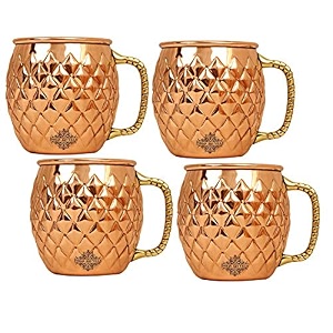 indian art villa pure copper round shaped diamond hammered design moscow mule beer mug cup best for beer cocktail parties barware volume-600ml