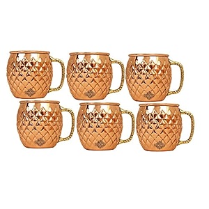 indian art villa pure copper round shaped diamond hammered design moscow mule beer mug cup best for beer cocktail parties barware volume-600ml