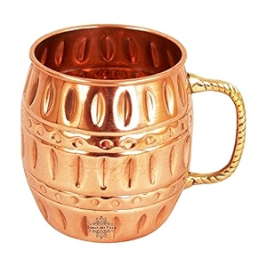 indian art villa pure copper round barrel shaped design moscow mule beer mug cup best for beer cocktail parties barware volume-530ml