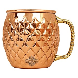 indian art villa pure copper round shaped diamond hammered design moscow mule beer mug cup best for beer cocktail parties barware volume-600ml