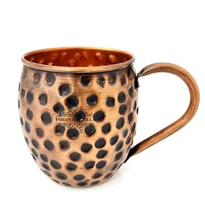 indian art villa pure copper round shaped black hammered design moscow mule beer mug cup volume-500ml