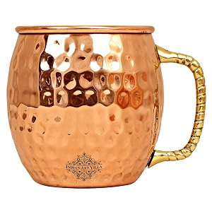 indian art villa pure copper round shaped bimbled hammered design moscow mule beer mug cup best for beer cocktail parties barware volume-600ml