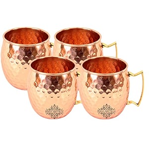 indian art villa pure copper round shaped shine hammered design moscow mule beer mug cup best for beer cocktail parties barware volume-530ml