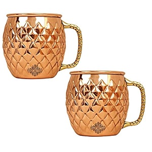 indian art villa pure copper round shaped diamond hammered design moscow mule beer mug cup best for beer cocktail parties barware volume-600ml