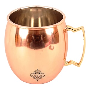indian art villa pure copper round shaped plain design moscow mule beer mug cup volume-530ml