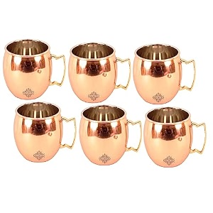 indian art villa pure copper round shaped plain design moscow mule beer mug cup volume-530ml set of 6