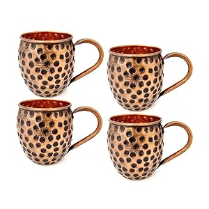 indian art villa pure copper round shaped black hammered design moscow mule beer mug cup volume-500ml set of 4