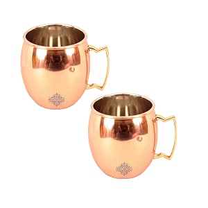 indian art villa pure copper round shaped plain design moscow mule beer mug cup volume-530ml set of 2